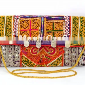 INDIAN BANJARA HIPPIE CLUTCH TRADITIONAL BOHEMIAN ETHNIC PURSE-AFGHANI BANJARA COIN CLUTCH PURSE thumbnail-1