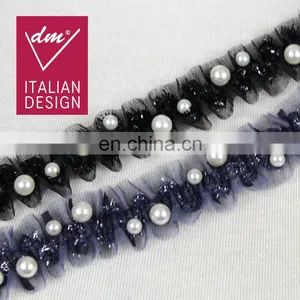 Popular Elastic Beaded Pearl Lurex Trim in 3cm thumbnail-1