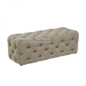 Velvet Ottoman Chair With Buttons Solid Wood Frame HL-7032 thumbnail-2