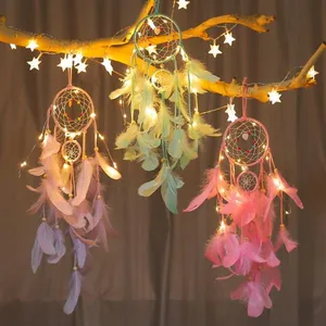 Popular Handmade Indian Dream Catcher Feather With Led Light Home Decoration thumbnail-1