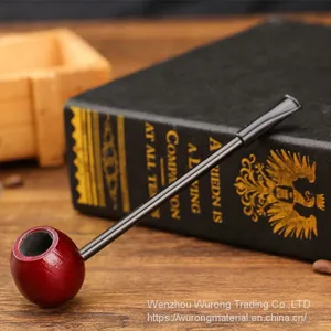 145mm Length Short Wooden Resin Short Tobacco Pipe With Red Sandal Round Head for Smoking thumbnail-1