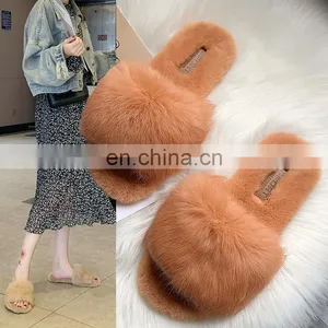 Amazon Wholesale Hot Sale Fashion Factory Price Furry Slides Ladies Faux Fur Fleece Open Toe Slippers Shoes thumbnail-3