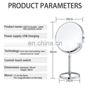 Wholesale 360 Degree 8 Inch LED Makeup Mirror Round Glass Mental Magnification Standing Make Up Mirror thumbnail-7