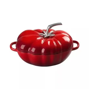 New Design Tomato-shaped Pot Kitchen Cookware 27cm Red Enamel Cast Iron Casserole With Cast Iron Lid thumbnail-1