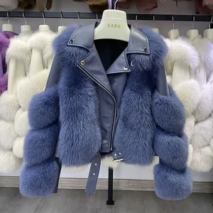New Whole Leather Fox Fur Coat, Short Female Motorcycle Style, and Slimming Fur Coat of the Same Style as Internet Celebrities thumbnail-3