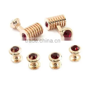 New Design Stainless Steel Rose Gold Ruby Red Crystal Barrel Formal Set, New Design Cufflinks Set thumbnail-1