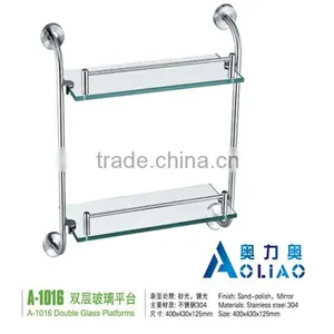 High Quality Bathroom Accessory Stainless Steel Double Glass Platproms thumbnail-1