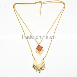 Elegant Women's 18k Gold Plated Double Layered Geo Pendant Necklace Jewelry thumbnail-1