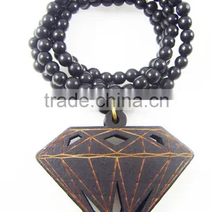 Good Quality Hip-hop Diamond Pendant Wood Ball Bead Chain Necklaces thumbnail-1