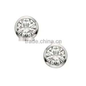 Sterling Silver One Stone Round Forever Brilliant Moissanite Stud Earrings thumbnail-2