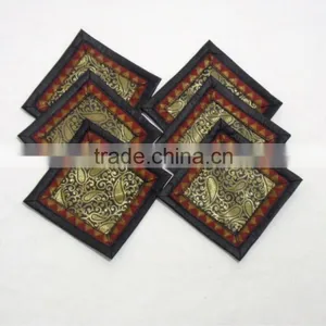 Indian Silk Table Runner With 6 Place Mats & 6 Coaster in Green Color Size 16*62 thumbnail-3