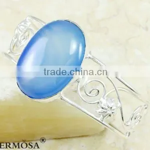 Natural Stone Wonderful BLUE BOTSWANA 925 Sterling Silver Open Cuff Bangle thumbnail-2