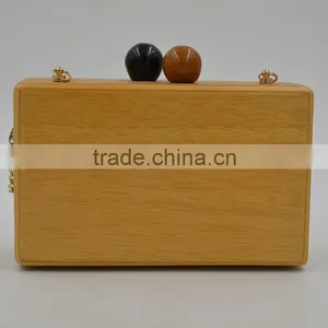 American Famous Brand Double Balls Lock Women Wooden Bag Evening Clutch Ladies Hard Case Day Clutches Minaudiere Handbag Purse Quality Choice thumbnail-5