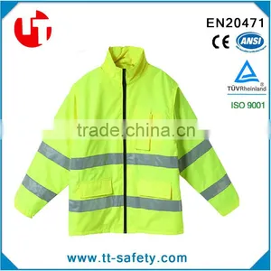 Yellow 300D Oxford High Reflective Waterproof Reversible Safety Raincoat Jacket thumbnail-1