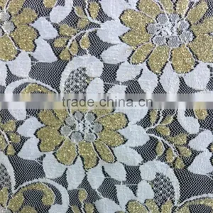Golden Silk Floral Bright Nylon Rayon Lace Fabric for Wedding Dress Lace thumbnail-1