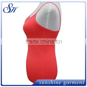 Sexy Women Red Spandex Spaghetti Strap Tank Top thumbnail-1