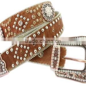 Qualified Professional Women Western Rhinestone Leather Belt thumbnail-1