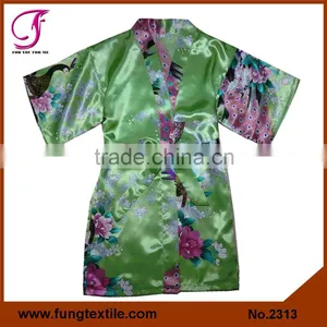 2313 Wholesale Children Peacock Pattern Satin Robe thumbnail-1