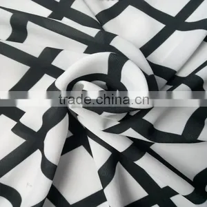 Black White Polyester Print Chiffon With Strong Twisting Plaid Style Fabric for Fashion Shirt thumbnail-1