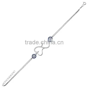 White Gold P. 925K Sterling Silver Infinity Heart Love Evil Eye Bracelet BSBL081 thumbnail-1