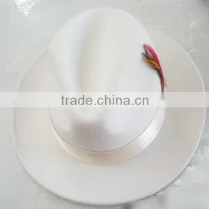 Mens Hat 100% Wool Wide Round Brim Fedora Cap Satin Feather Band Black thumbnail-5