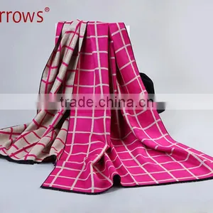 China Red Tartan Grid Plaid Shawl Pashmina Poncho Scarf for Ladies Girls Winter Late Autumn thumbnail-5