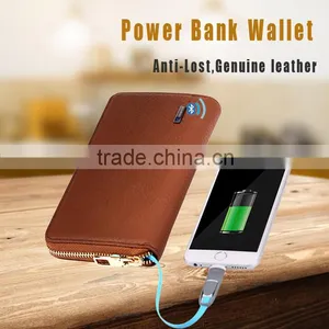 Security Genuine Leather Money Wallet Anti-theft Alarm With Power Bank and Bluetooth thumbnail-1