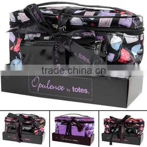 Totes Satin Toiletry Gift Set Train Case & Make Up Bag In Stylish Designs thumbnail-1