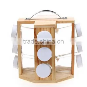 Rotatable Bamboo Spice Rack Set With Glass Jar thumbnail-1