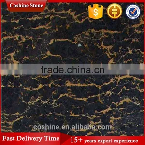 Italy Polished Portopo Marble Black Golden Flowers Marble thumbnail-1