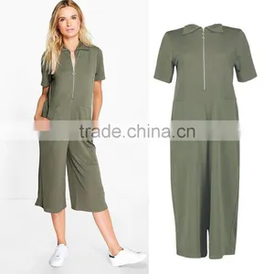Custom Printing One Piece Jumpsuit Women Short Sleeve Loose Jumper Style Culotte Zippered Jumpsuit Wholesale thumbnail-1