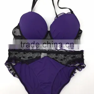 Sexy Purple Bra Set With Transparent Lace Purple Underwear and Panties for Women thumbnail-1