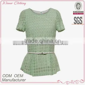 2015 High Quality Fashion Korean Style Green Color Ladies Tight Blouses thumbnail-1