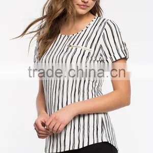 Best Selling High Quality Ladies Vertical Stripe t Shirt thumbnail-3