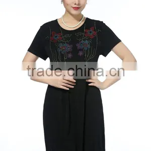 Comfortable Short Sleeve Dresses With Flower Printed Knitted Plus Size Women Dresses thumbnail-4