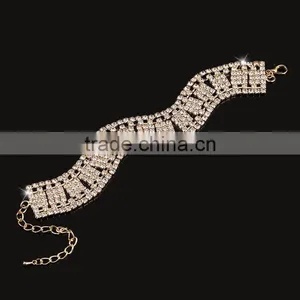 Luxury Zircon WeddingJewelry for Bride Full Cupchain Crystals Cuff Bracelet Hign End Bride Bracelet Jewelry thumbnail-3
