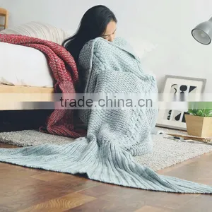 HOT Selling Yarn Knitted Mermaid Sofa Tail Blanket Handmade Crochet Fish Tail Blanket Soft and Comfortable Sleeping Bag thumbnail-1