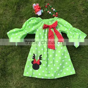 Baby Girls Christmas Dress Green Dot Reindeer Dress Girls Christmas Boutique Dress Girls Xmas Peasant Dress thumbnail-1
