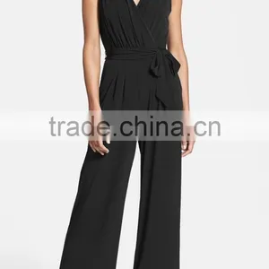 Fashion One Piece V Neck Sexy Sleeveless Wide Leg Ladies Jumpsuit For Wholesale 2017 thumbnail-1