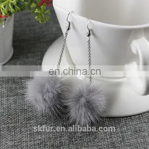 Factory Wholesale High Quality Real Mink Fur Small Ball Earrings for Women thumbnail-3