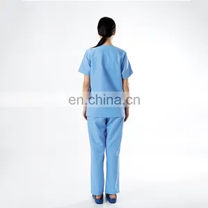 V-neck 3 Pocket Blue Polyester Cotton Oem Medical Scrub Suits thumbnail-3