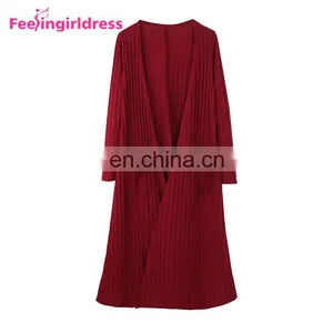 Autumn And Winter Women Fashion Long Sleeve Sweater Clothing Long Knitted Cardigan thumbnail-3