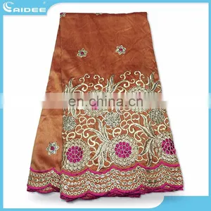 2015 New Design African George Fabric With Elegant Sequins Embroidery Orange African Lace Fabric Gr1579014 thumbnail-1