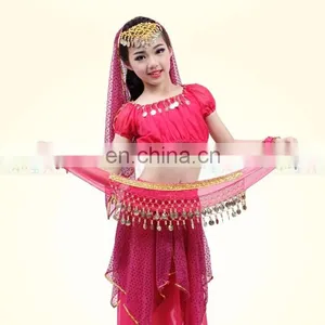 High Chiffon Gold Coins Performance Belly Dance Hip Scarf for Kids Y-2052# thumbnail-3