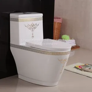 Bathroom Ceramic Golden New Design Luxury Modern Sanitary Ware wc Top Dual Flush Economic One Piece Toilet Bowl thumbnail-1