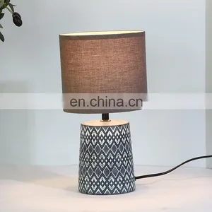 Wholesale Porcelain Cylinder Base Living Room Night Table Lamp Ceramic With Cloth Shade thumbnail-4