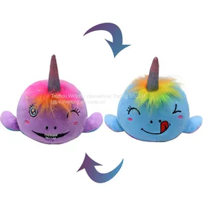 Double Sided Doll Flipped Whale Doll Reversible Flip Narwhal Whale Mood Plushy Stuffed Toy For Kids Gifts thumbnail-3
