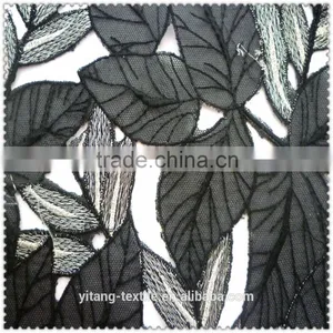 Leaves Pattern Embroidered Net Fabric thumbnail-5