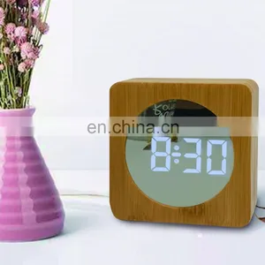 Promotional Modern Home Living Room Cloth Surface Electronic Desktop Digital Led Wooden Alarm Clock thumbnail-5