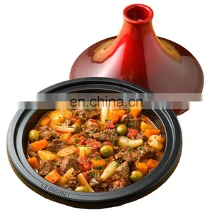 Moroccan Style Tajine Pot Matte Enameled Cast Iron Pot Cone-Shaped Ceramic Lid Tajine Pot thumbnail-1
